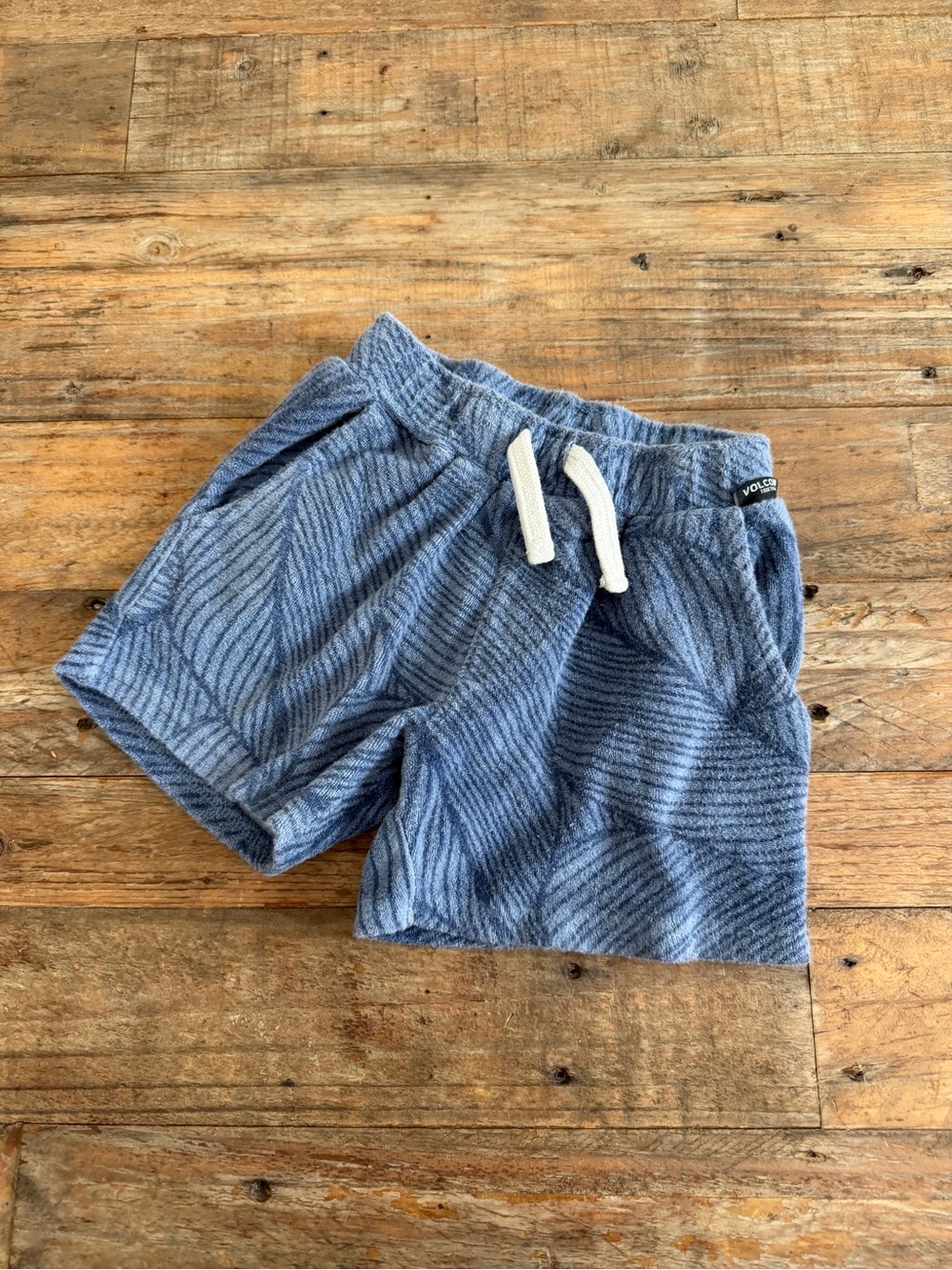 Volcom Blue Striped Pull-On Kids Terry Shorts